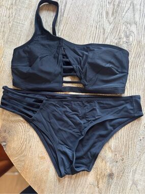 Adore Me Black One-Shoulder Strappy Bikini Set